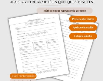 Trop de pensées ? Apaisez votre anxiété PDF | Outil guidé pour sortir du surmenage mental et retrouver de la clarté | Worksheet printable