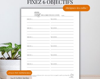 Planificateur d’objectifs annuel PDF Français – 6 objectifs + plan d’action – Goal Planner Printable 2026 – Organisation personnelle