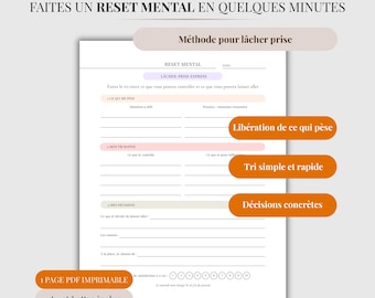Reset mental PDF | Lâcher prise, trier ses pensées et reprendre le contrôle | Outil anti surcharge mentale et prise de décision printable