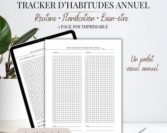 Tracker Habitudes Annuel PDF Français | Suivi Habitudes 12 Mois 31 Jours | Habit Tracker Year | Planner Minimaliste Imprimable A4 Lettre