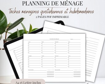 Wöchentlicher Reinigungsplan (PDF, Französisch) | Druckbare Aufgabenliste (A4 und US Letter) | Haushaltsorganisation | Tagesablauf