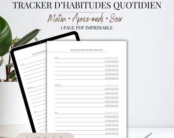 Tracker Habitudes quotidien PDF Français | Fiche quotidienne Suivi Matin Midi Soir | Planner Routine | Organisateur Imprimable A4 Lettre US