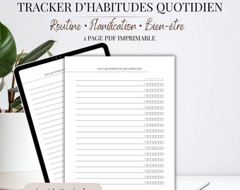 Tracker Habitudes quotidien PDF Français | Tableau à Cocher Routine Quotidienne | Suivi Hebdomadaire 7 Jours | Fiche Imprimable A4 Lettre US