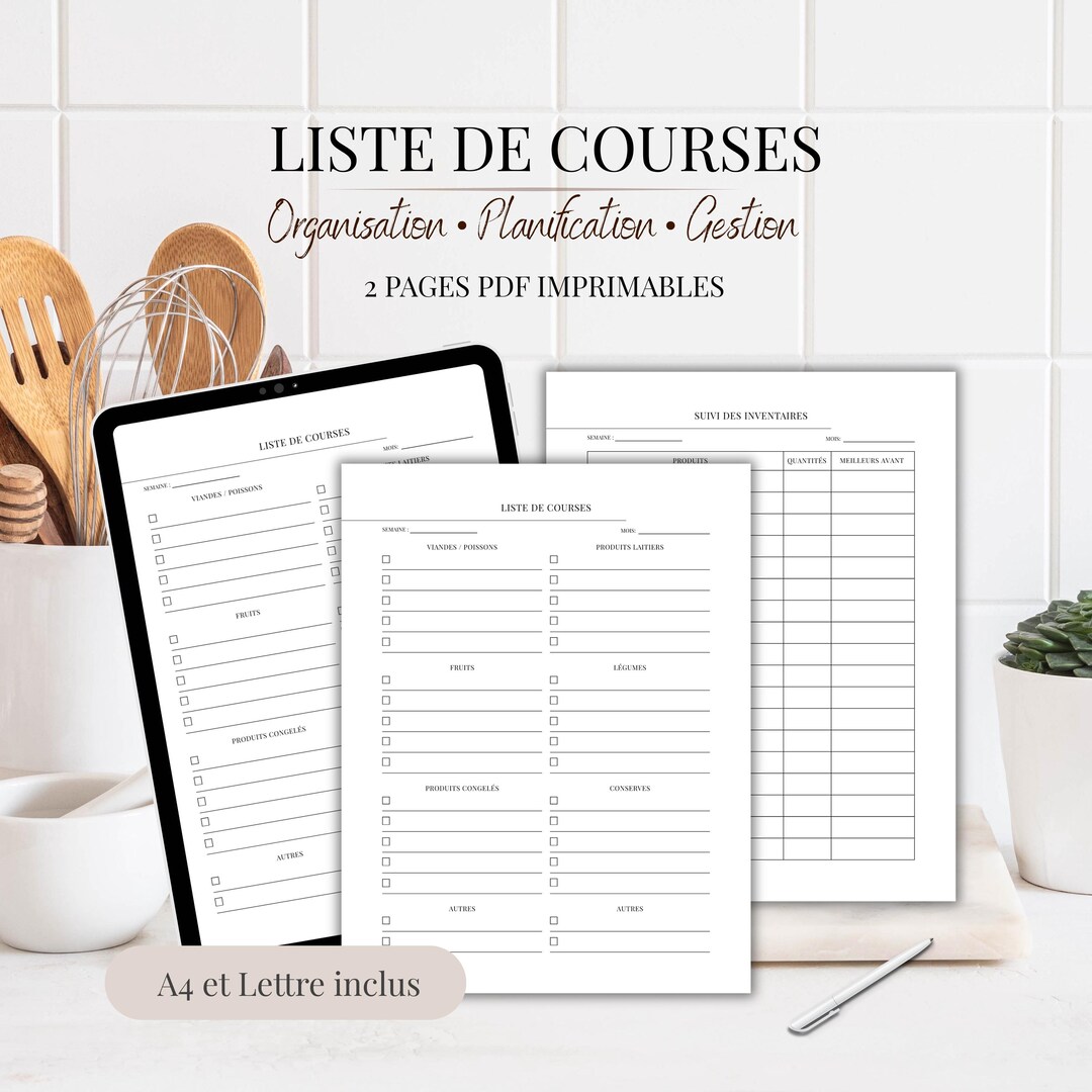 French PDF Shopping List | Inventory Tracker | Minimalist Grocery ...