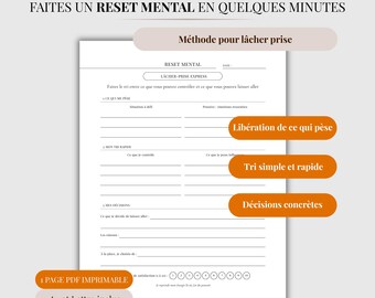 Reset mental PDF | Lâcher prise, faire le point et retrouver la clarté | Outil simple pour trier ses pensées et avancer | Reprendre contrôle