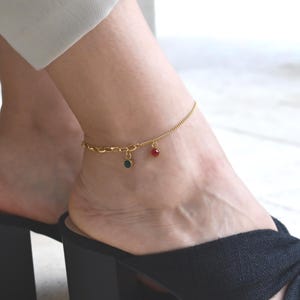 Gold Birthstone Anklet Birthday Gift Personalized Charm Chain Anklet Ankle Bracelet Unique Elegant WATERPROOF Christmas Gift for Mom Mother
