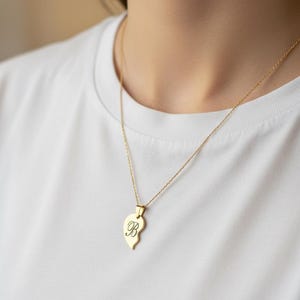 Split Heart Shape Pendant Necklace: Gold Filled Custom Engraved B Initial Cursive Script Love Necklace Waterproof Christmas Birthday Gift