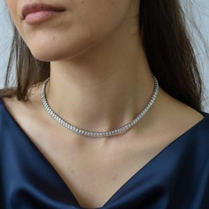 Tennis Baguette Diamond Choker Necklace ∣ Custom Cut ∣ Silver or Gold ∣ Minimalist Tennis Chain Anniversary Gift for Her Party Dress Jewelry