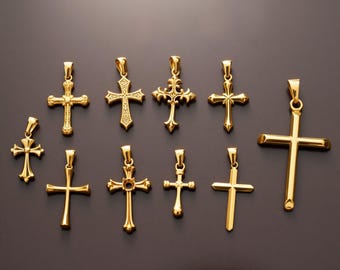 Gold Filled Cross Pendant Dainty Cross Necklace Solid Crystal Personalized Gift for Her Him Christian Catholic Baptist Minimalist Waterproof