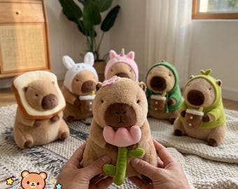 Peluche de capibara: diseño de tostada o flor (23 cm)