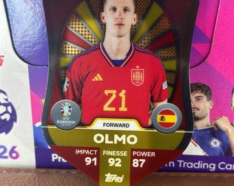 Dani Olmo Chrome Shield Topps Euro 2024 Soccer Trading Card. Soccer Memorabilia.