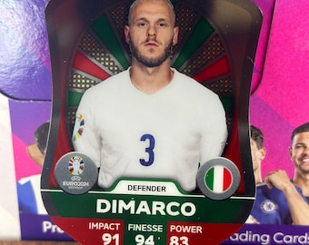 Carte à collectionner de football Federico Dimarco Chrome Shield Topps Euro 2024. Souvenirs de football.