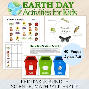 Nature-themed Activities for Kids: Bundle |  Worksheets, Math, Science, Literacy, Recycling Sorter, Life Cycles
