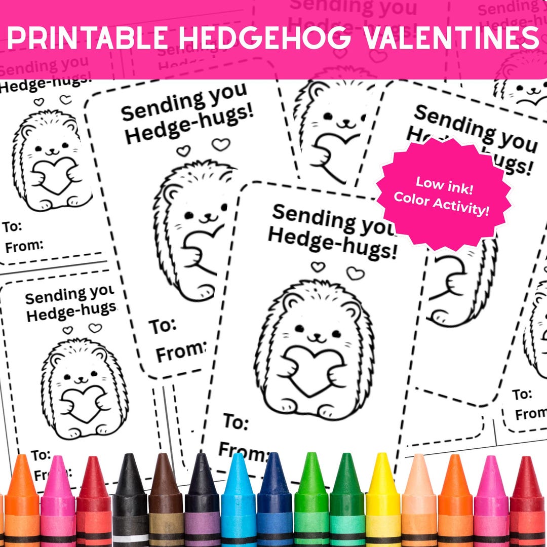 Printable Hedgehog Valentine Cards for Kids, Hedge-hugs Coloring ...