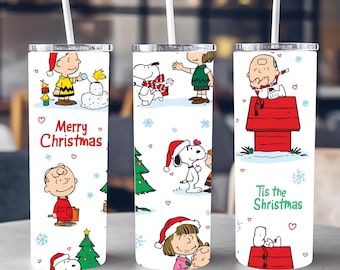 Envoltorio para vaso navideño de Snoopy - Dibujos animados PNG (20 oz)