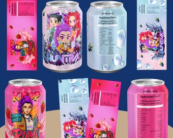 Kpop Demon Hunters, Huntrix Soda Pop Can Labels, Huntrix Can