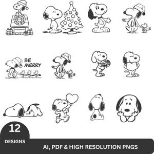 Snoopy Christmas Bundle | Holiday Cartoon Clipart |  Xmas Dog  Set | Festive Winter Cartoon Designs