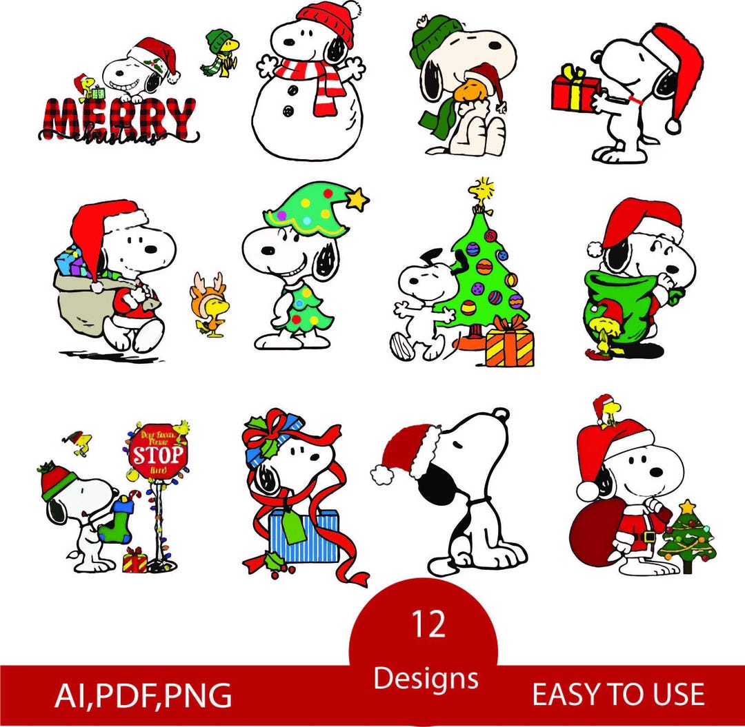 Paquete navideño de Snoopy / Clipart de dibujos animados navideños ...