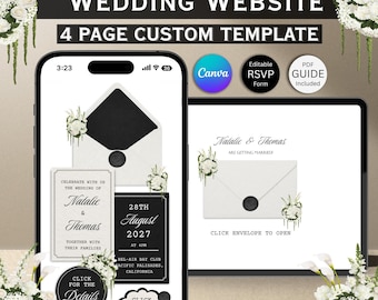 Modello di sito web per matrimonio floreale bianco e verde: design Canva modificabile (download digitale)
