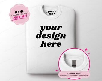 GILDAN 18000 White Sweatshirt Mockup: Flat Lay Crewneck (2 JPGs Digital Download)
