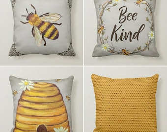 Beehive Homes Pillow Case, Bee Kind Pillow, Floral Bee Pillow Cover, Home Decor Pillow, Bee Lover Gift, Farmhouse Style