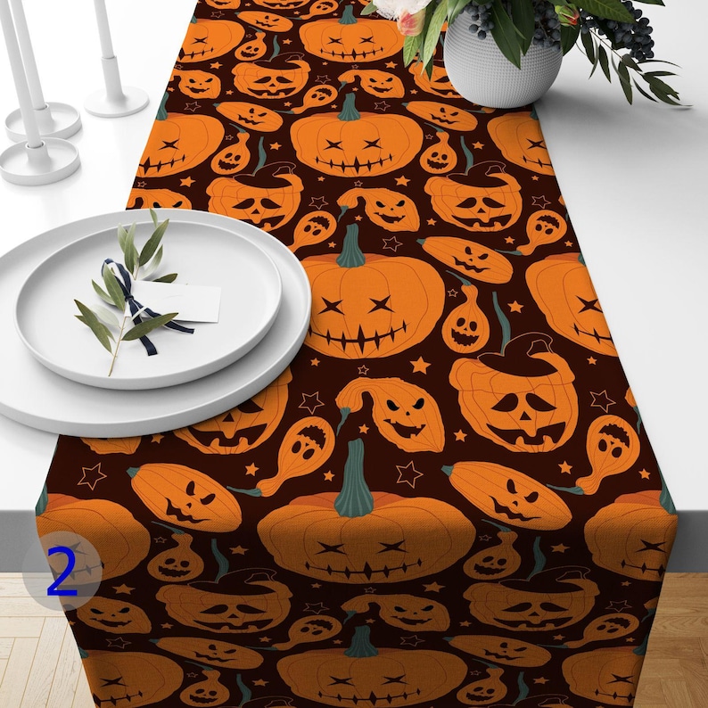 Fall Table Runner, Pumpkin and Autumn Leaf Decor for Halloween and ...
