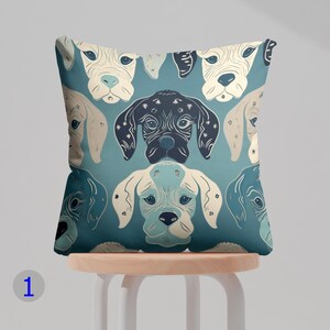 Blue Dog Faces Pillow Cover, Puppy Pattern Cushion Case, Pet Portrait Throw Pillow, Dog Lover Home Decor Pillowcase, Whimsical Animal Accent