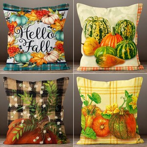 Hello Fall Pillow Case, Thankful Pillow Cover, Pumpkin Pillow Cover, Autumn Throw Pillow, Home Gift, Fall Pumpkin Pillow, Farmhouse Style
