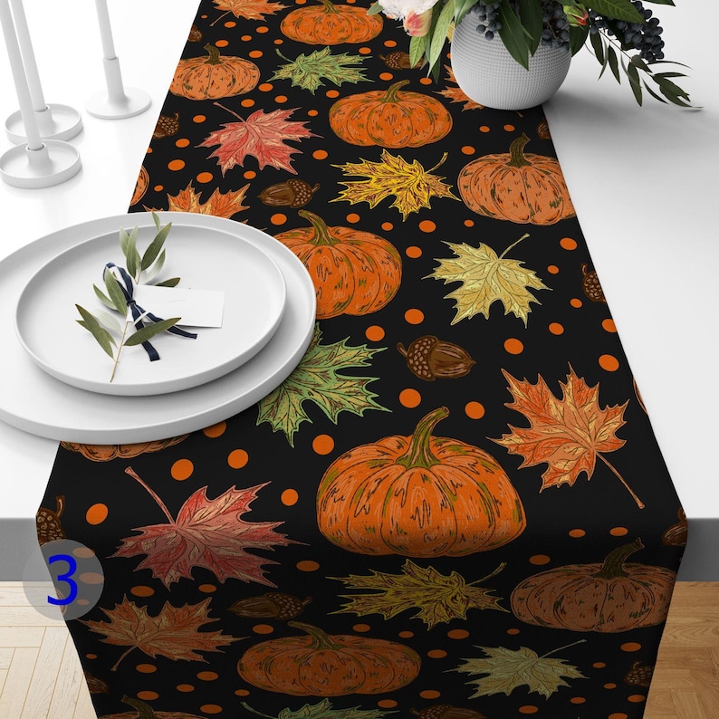 Fall Table Runner, Pumpkin and Autumn Leaf Decor for Halloween and ...