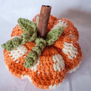 Buffalo Plaid Crochet Pumpkin, orange and white fall decor, Rustic fall pumpkin, Farmhouse pumpkin, crochet rustic pumpkin image 4