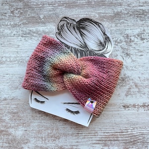 Pastel rainbow Knit twist headband, super soft winter headband, womens earwarmer