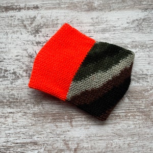 Camouflage and blaze orange twisted knit headband, knit earwarmer, winter headwear, womens winter hats image 5