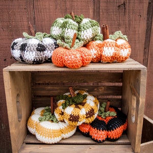 Buffalo Plaid Crochet Pumpkin, orange and white fall decor, Rustic fall pumpkin, Farmhouse pumpkin, crochet rustic pumpkin image 5