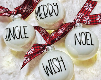 Farmhouse Christmas ornaments, country style Ornament, jingle, merry, wish, noel