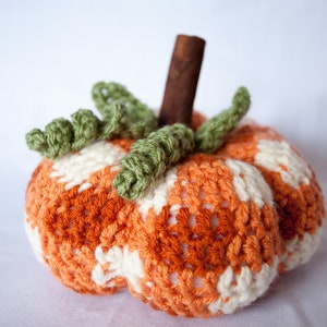 Buffalo Plaid Crochet Pumpkin, orange and white fall decor, Rustic fall pumpkin, Farmhouse pumpkin, crochet rustic pumpkin image 6