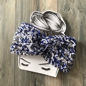 Handmade Football Team Ear Warmer: Blue, White & Silver Headband