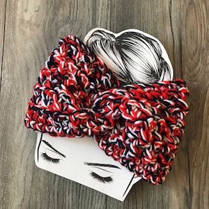 Chicago Handmade Football Ear Warmer: Orange, Navy, White Headband