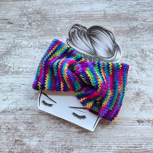 Neon Stripe Knit Ear Warmer: Double Knit Headwrap