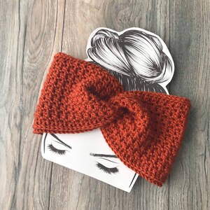 Orange handmade crochet ear warmer, Pumpkin spice fall headband, Harvest orange twisted head wrap, Fall Messy Bun Hat, birthday present image 1