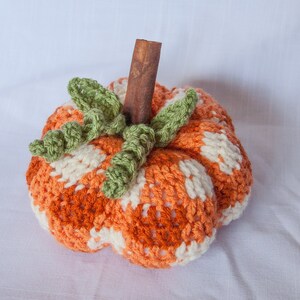 Buffalo Plaid Crochet Pumpkin, orange and white fall decor, Rustic fall pumpkin, Farmhouse pumpkin, crochet rustic pumpkin image 2