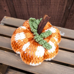 Buffalo Plaid Crochet Pumpkin, orange and white fall decor, Rustic fall pumpkin, Farmhouse pumpkin, crochet rustic pumpkin image 3