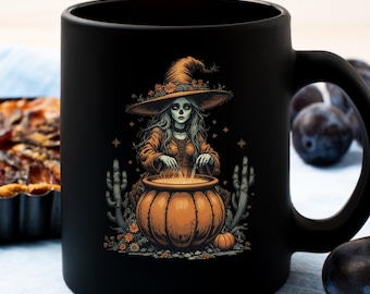 Retro Halloween Witch Pumpkin Cauldron PNG (Digital Download)