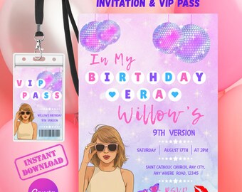 In My Birthday Era, Era Party, Taylor Birthday Invite, Taylor Birthday Decor, TS Birthday Party Invite, Editable Digital Printable VIP Pass