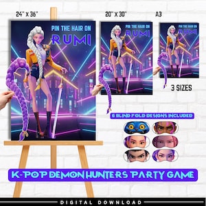 Actividad y juego imprimible para fiesta de K-Pop Actividad para fiesta de cumpleaños de Rumi: Ponle el pelo al cabello Evento para fans del K-pop Descarga instantánea Demon Hunter