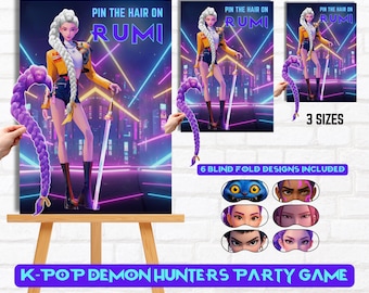 Printable K-Pop Party Activity AND GAME Pin the Hair on Rumi Birthday Party Activity Kpop Fan Event Instant Download Demon Hunter