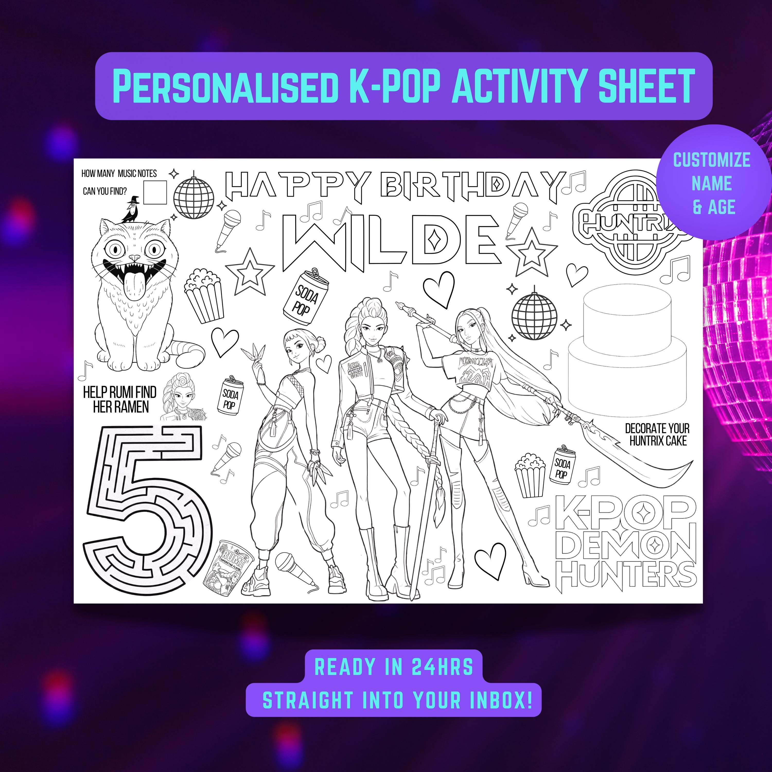 Kpop Birthday Activity Sheet, Personalized Pop Star Party Placemat ...