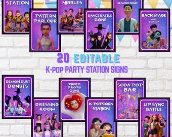 KPOP-feest 20 borden bewerkbare stationsborden Kpop verjaardagsfeestje decoraties Decor afdrukbare Kpop-feestlabels digitale download