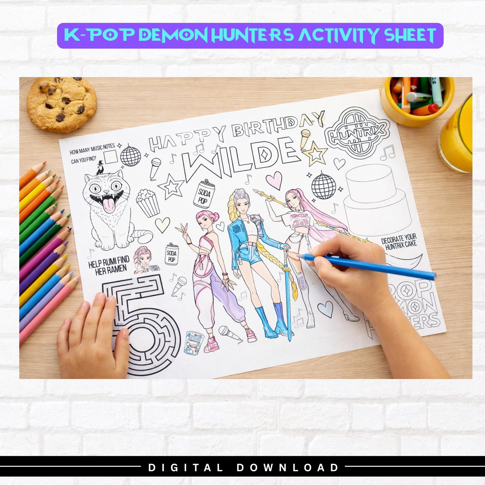 Kpop Birthday Activity Sheet, Personalized Pop Star Party Placemat ...