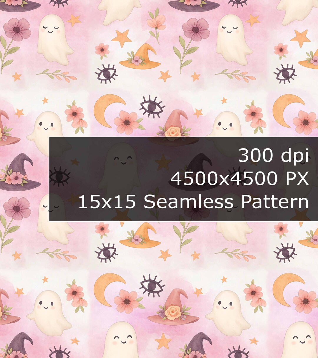 Seamless Cute Pastel Pink Halloween Ghost Digital Paper Witch Hat ...