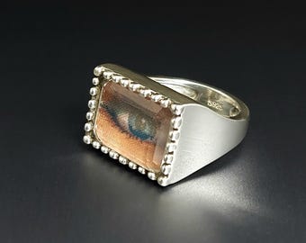 L’ŒIL SECRET- Anillo de plata con ojo lenticular y cristal facetado